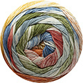 Katia Fair Cotton Infinity - 103 Blauw - Wijnrood - Bezem Geel - Donker Groen