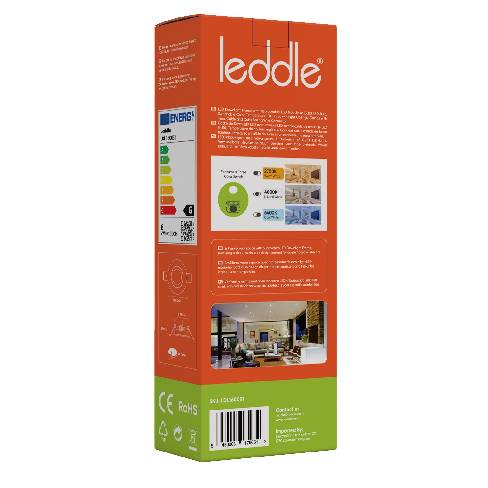 Leddle 3Pcs Downlight Set Black Dimmable 6IN1 CCTWire Connector