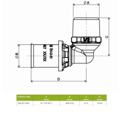 APE ARL3011500 Knie Puntstuk 405/4 Pers Messing RVS