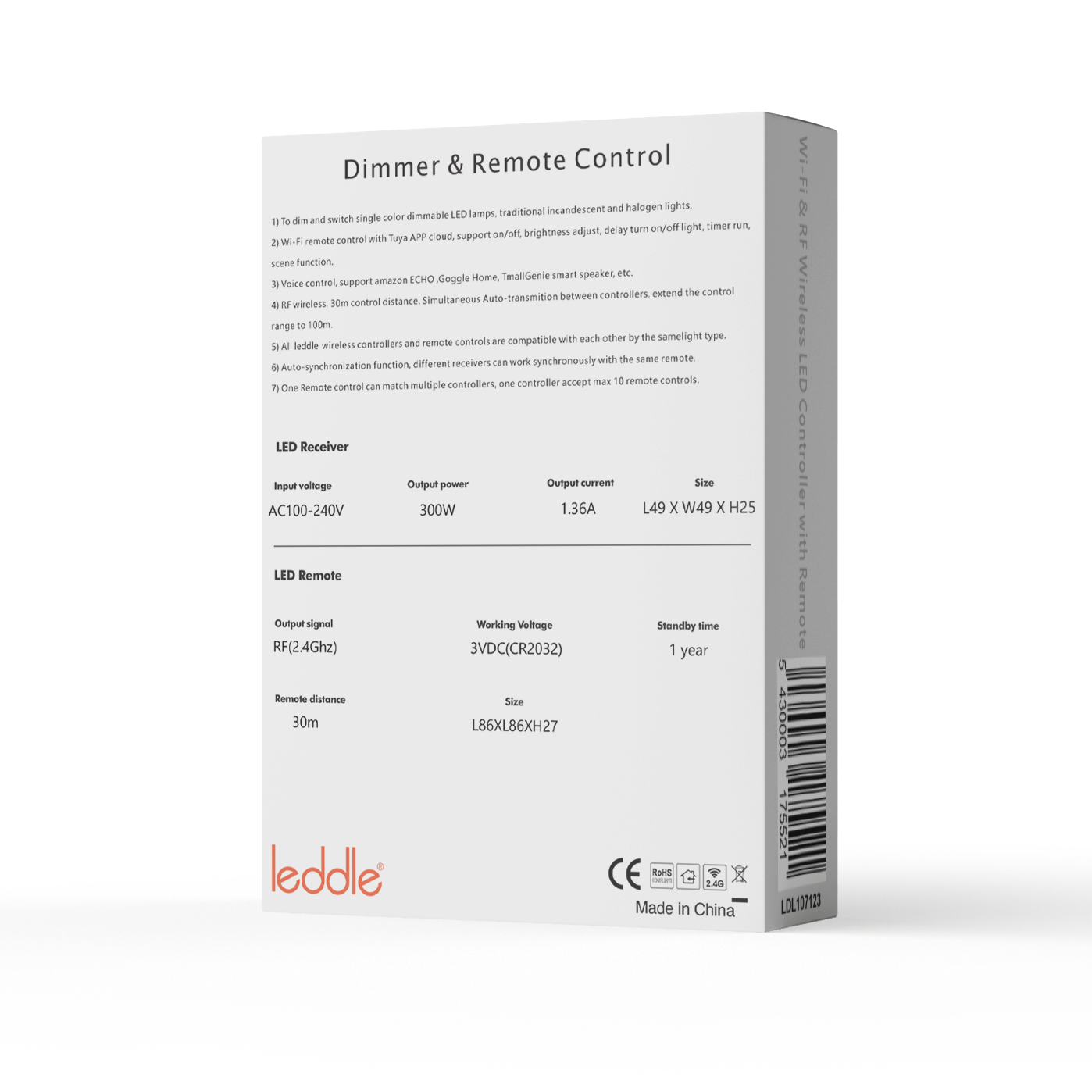 Leddle Triac Dimmer Kit 1 Color Remote Tuya App 300W