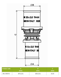 APE Verloop Recht 26-16mm Pers x Pers ARL1300310