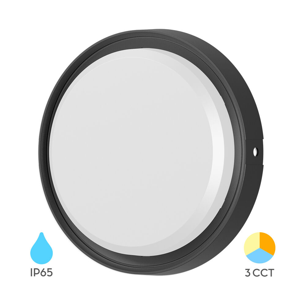 Braytron BULKHEAD 18W RND BLACK 3IN1 CCT IP65 LED Bulkhead