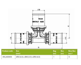 APE ARL2400656 T-Stuk 504050 Pers Messing RVS