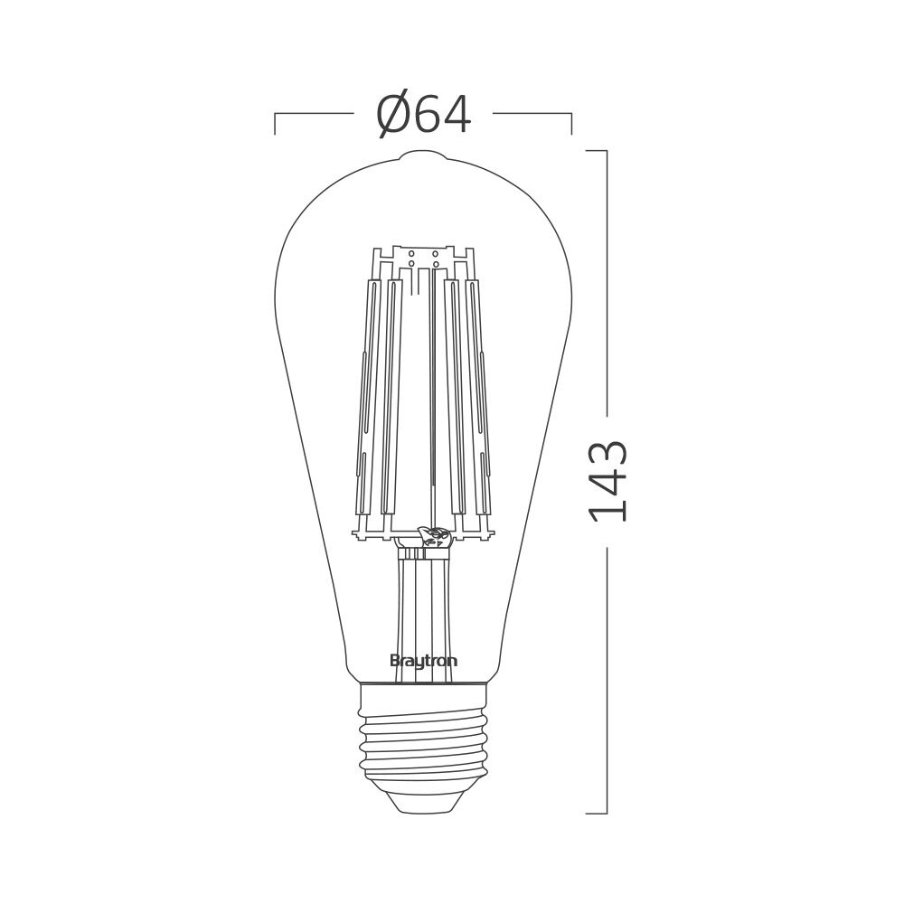 Braytron 6W E27 ST64 DIMMABLE 2200K LED Bulb