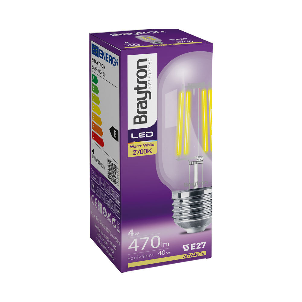 Braytron 4W E27 T45 CLEAR 2700K LED Bulb