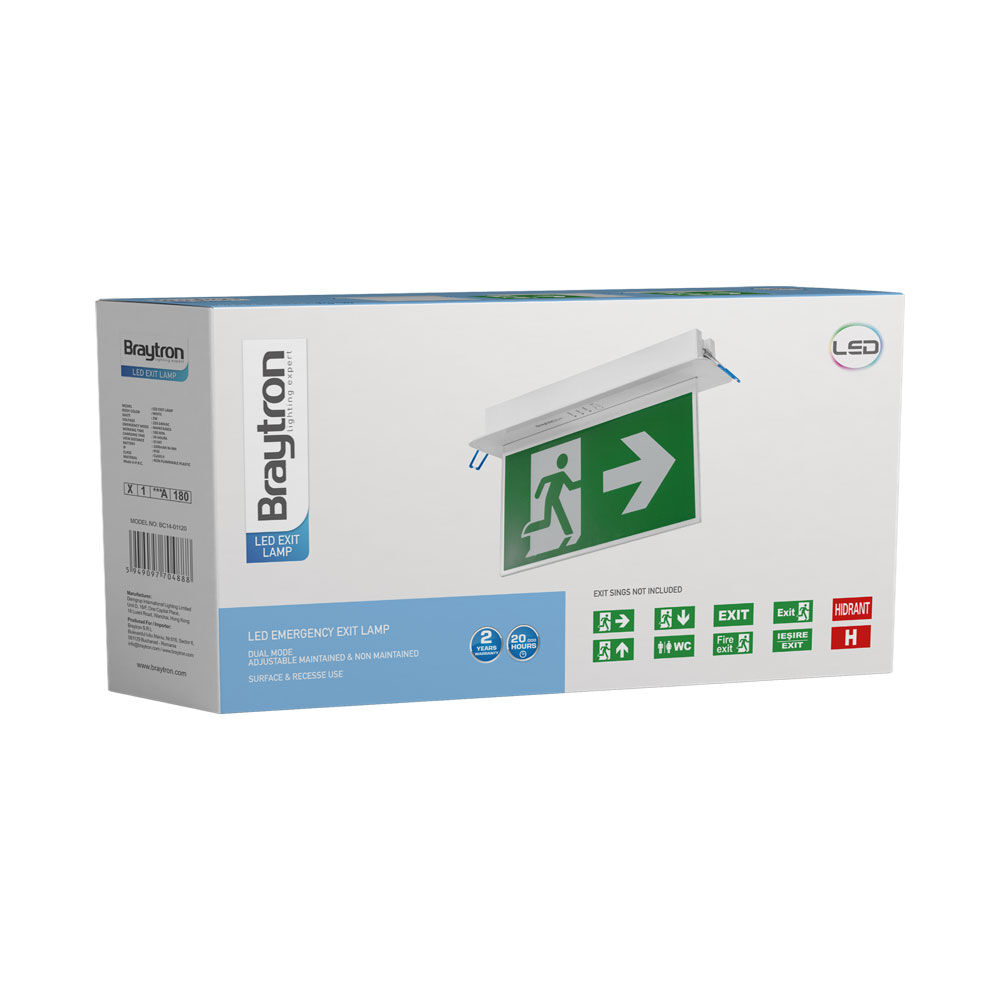 Braytron EXIT LED 3W MA RCS IP20 WHT Emergency Exit