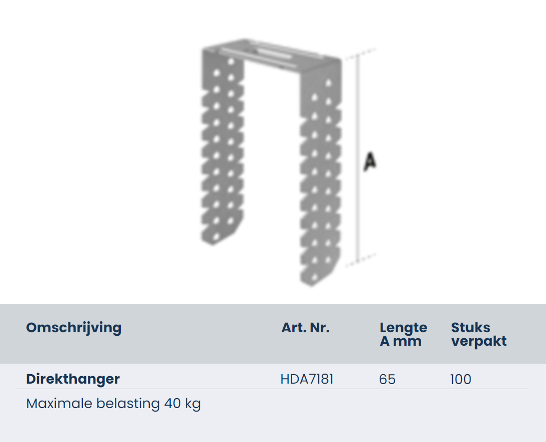 Direkthanger 65mm, doos 100 stuks HDA7181
