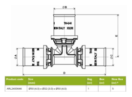 APE ARL2400646 T-Stuk 503250 Pers Messing RVS