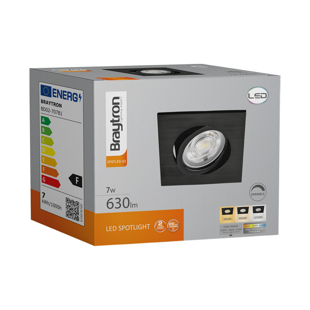 Braytron SPOTLED G3 7W SQR Black DIM 3IN1 LED Spotlight