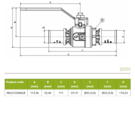 APE Kogelkraan Hendel 32-32 Pers x Pers ARL6153440LB