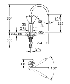 Grohe Eurosmart Cosmopolitan Keukenmengkraan Hoge uitloop 32843002
