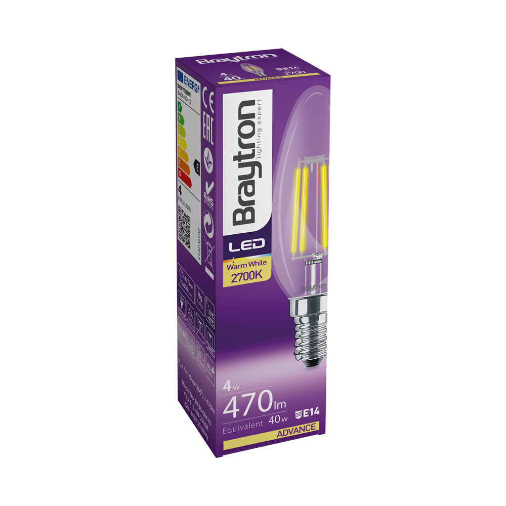 Braytron 4W E14 C35 CLEAR 2700K LED Bulb