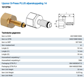Uponor MLC Afperskoppeling 14 1013754