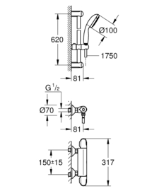 Grohe Grohtherm 1000 douchekraan 150mm + set 34151004
