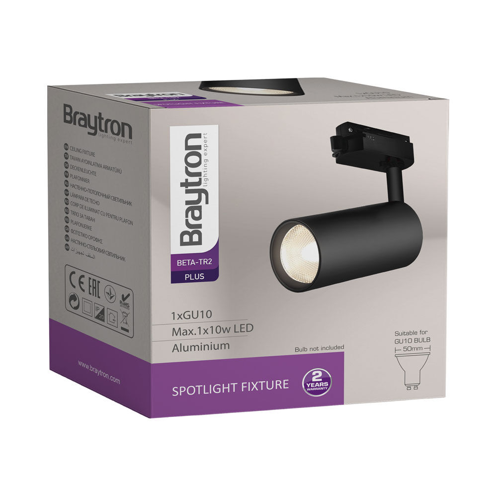 Braytron BETA TR2 Black GU10 IP20 2WRS Tracklight Fixture