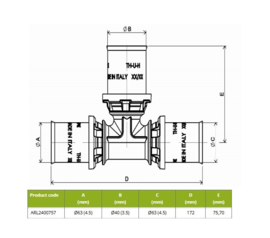 APE ARL2400757 T-Stuk 634063 Pers Messing RVS