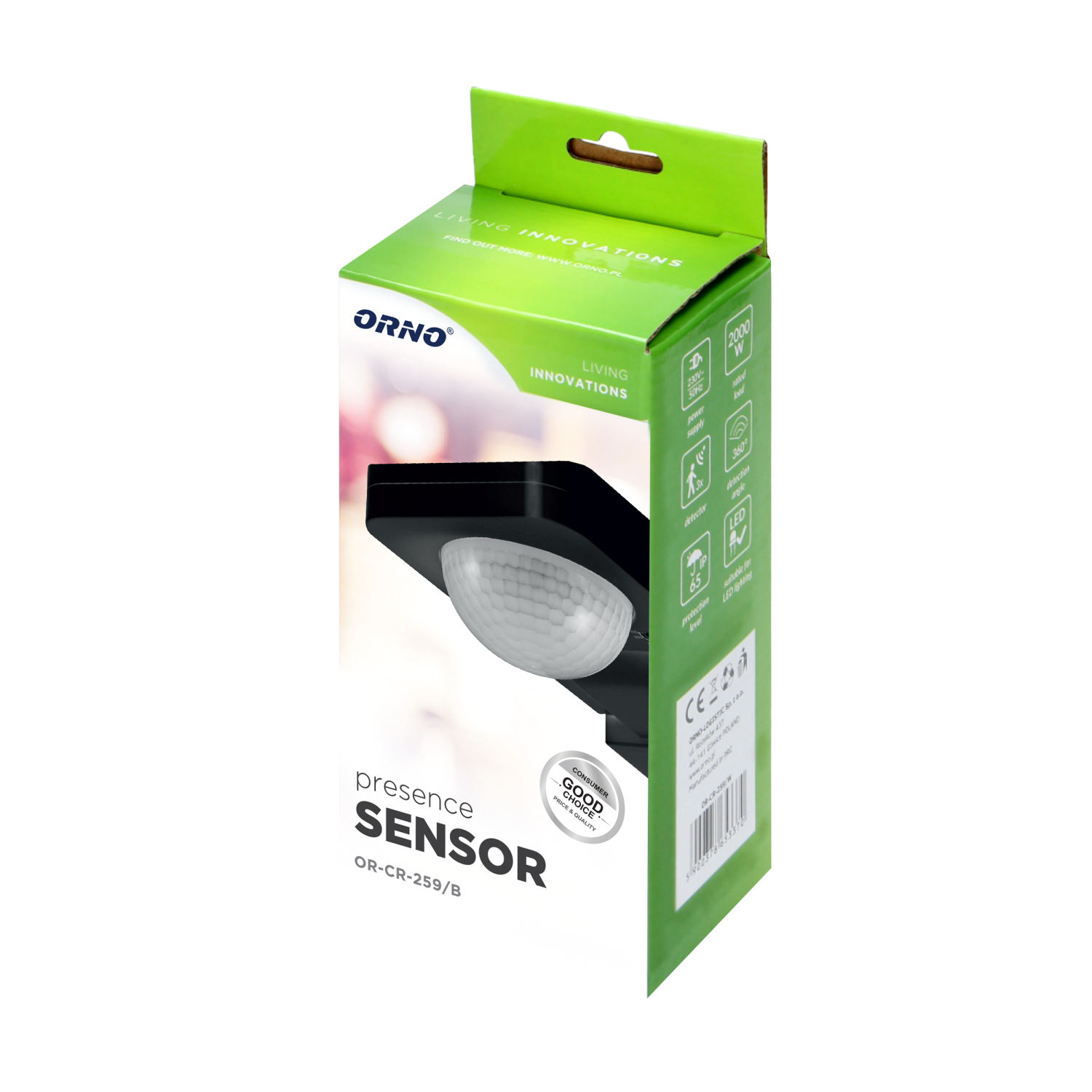ORNO Motion sensor 360°, black 2000W, max. 20m