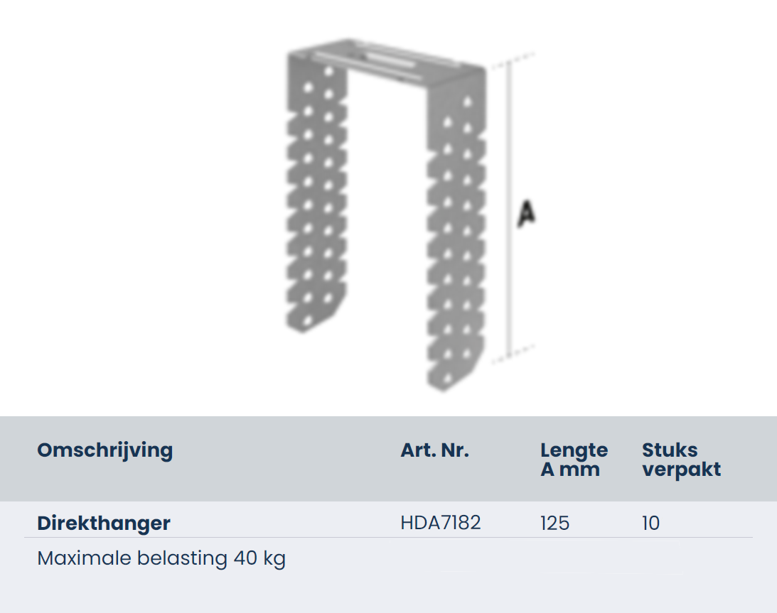 Direkthanger 125mm, blister 10 stuks HDA7182