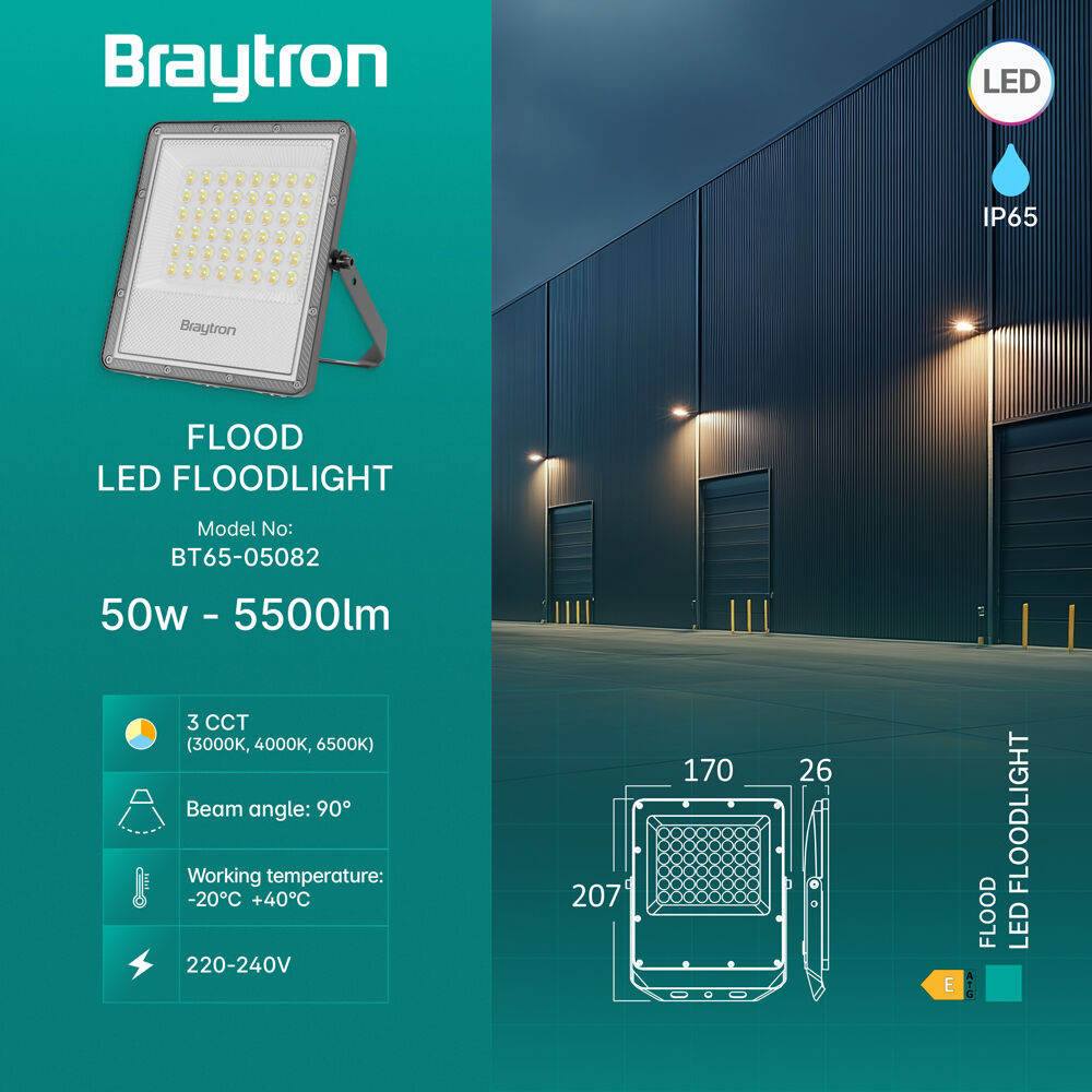 Braytron FLOOD PF 50W Grey 3IN1 IP65 LED Floodlight