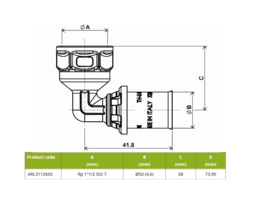 APE ARL3112600 Knie Schroefbus 506/4 Pers Messing RVS