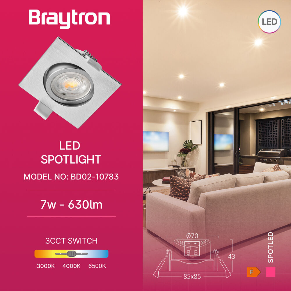 Braytron SPOTLED G3 7W SQR Silver 3IN1 LED Spotlight