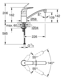 Grohe Euroeco Keukenmengkraan Lage Uitloop 32750000
