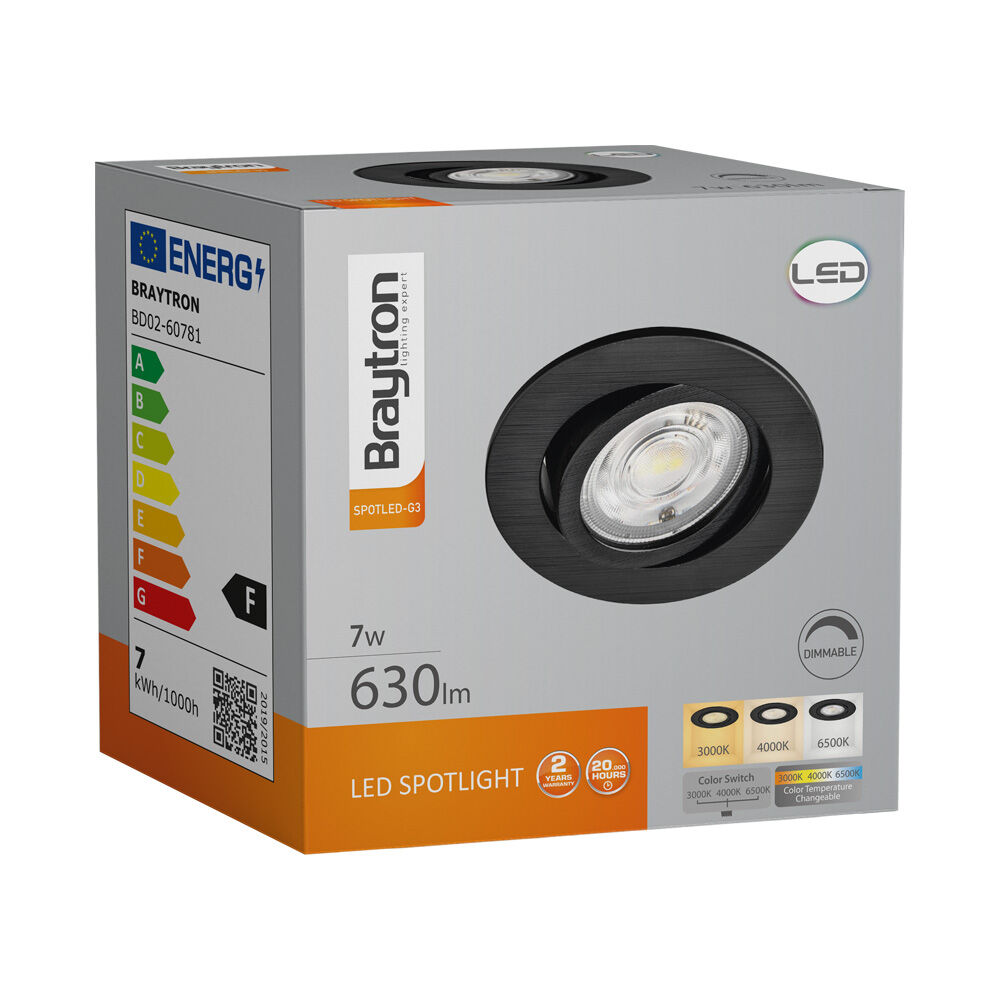 Braytron SPOTLED G3 7W RND Black 3IN1 DIM LED Spotlight