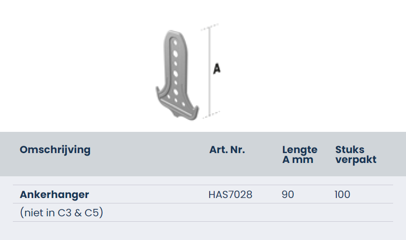 Ankerhanger kort 90mm, doos 100 stuks HAS7028