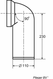 WB 33.3743 WC Afvoeraansluitbocht Wit Ø110 x 230 mm.