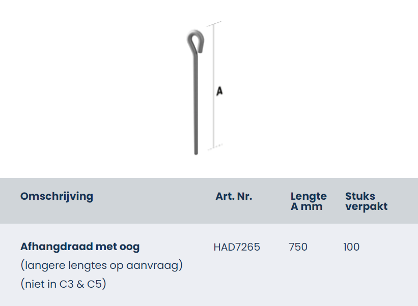 Afhangdraad met oog 750mm, doos 100 stuks HAD7265