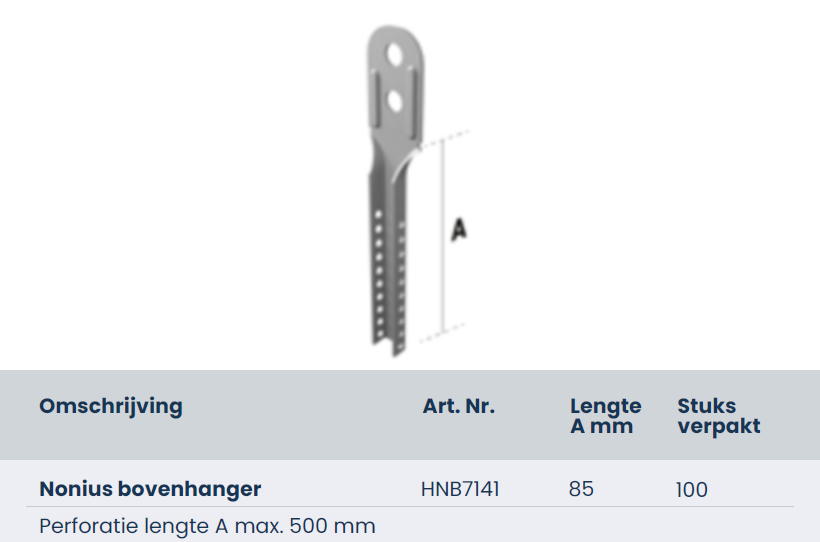 Nonius bovenhanger 85mm, doos 100 stuks HNB7141