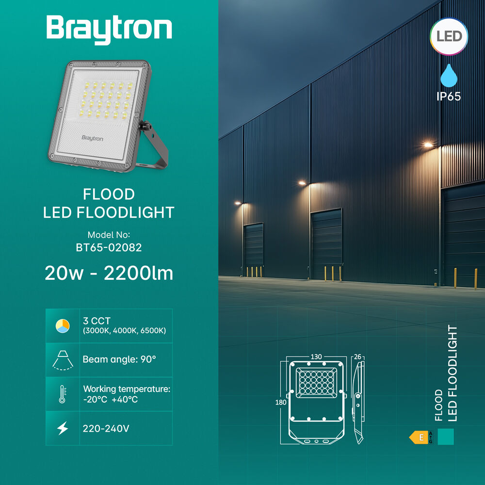 Braytron FLOOD PF 20W Grey 3IN1 IP65 LED Floodlight