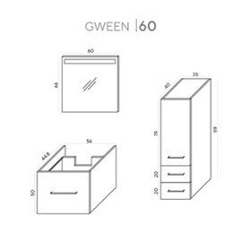 Wome Gwen Ral 9003 60cm Badmeubelset