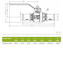 APE Kogelkraan Hendel 16-16 Pers x Pers ARL6153110LB