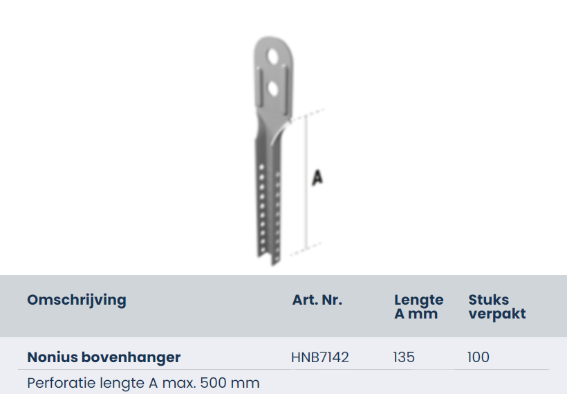 Nonius bovenhanger 135mm, doos 100 stuks HNB7142