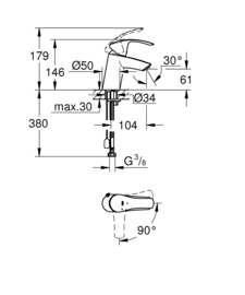 Grohe Eurosmart Wastafelmengkraan + Ketting 23372002