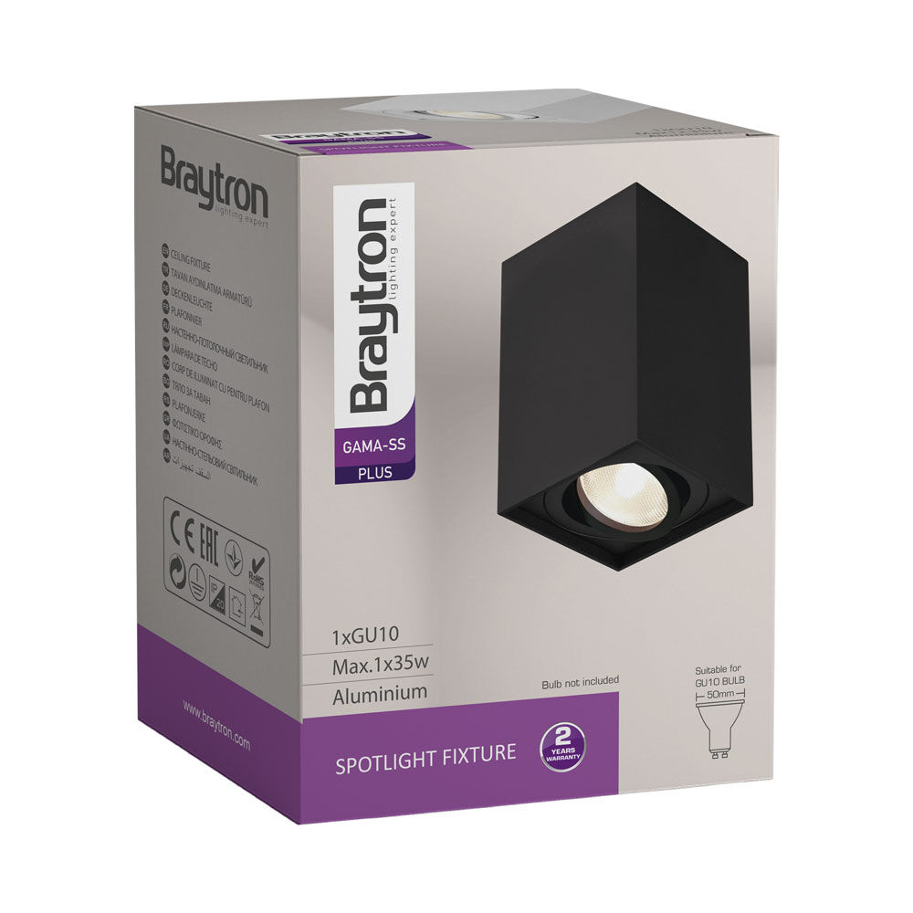 Braytron GAMA SS A SQR Black GU10 IP20 Spotlight Fixture