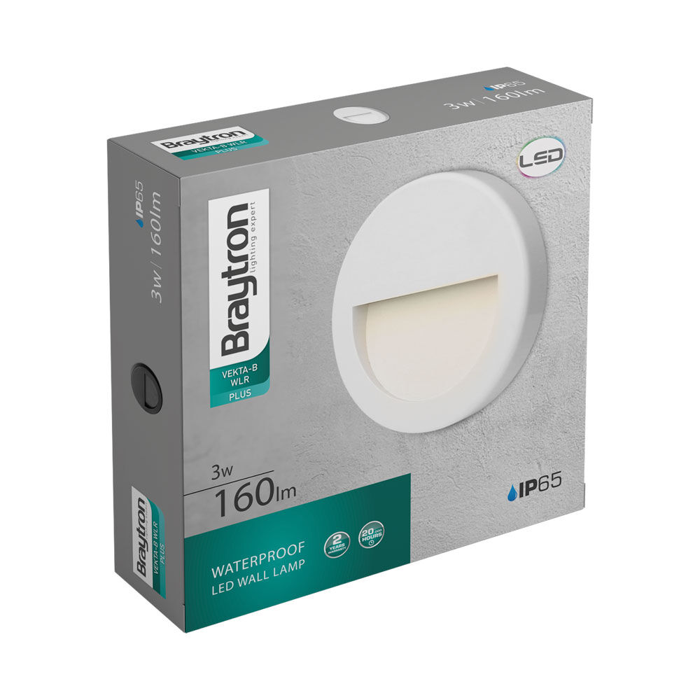 Braytron VEKTA B WLR White 3W 3000K IP65 Wall Fixture