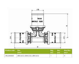 APE ARL2400636 T-Stuk 502650 Pers Messing RVS