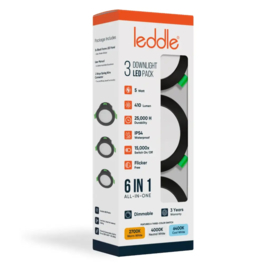 Leddle 3Pcs Downlight Set Black Dimmable 6IN1 CCT Downlight