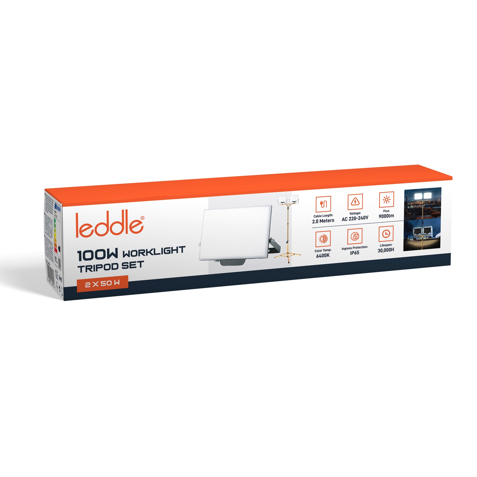 Leddle 2*50W Werklamp statief prof 6400K IP65