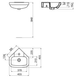 Creavit Wastafel Hoek Vitroya VT145 45cm