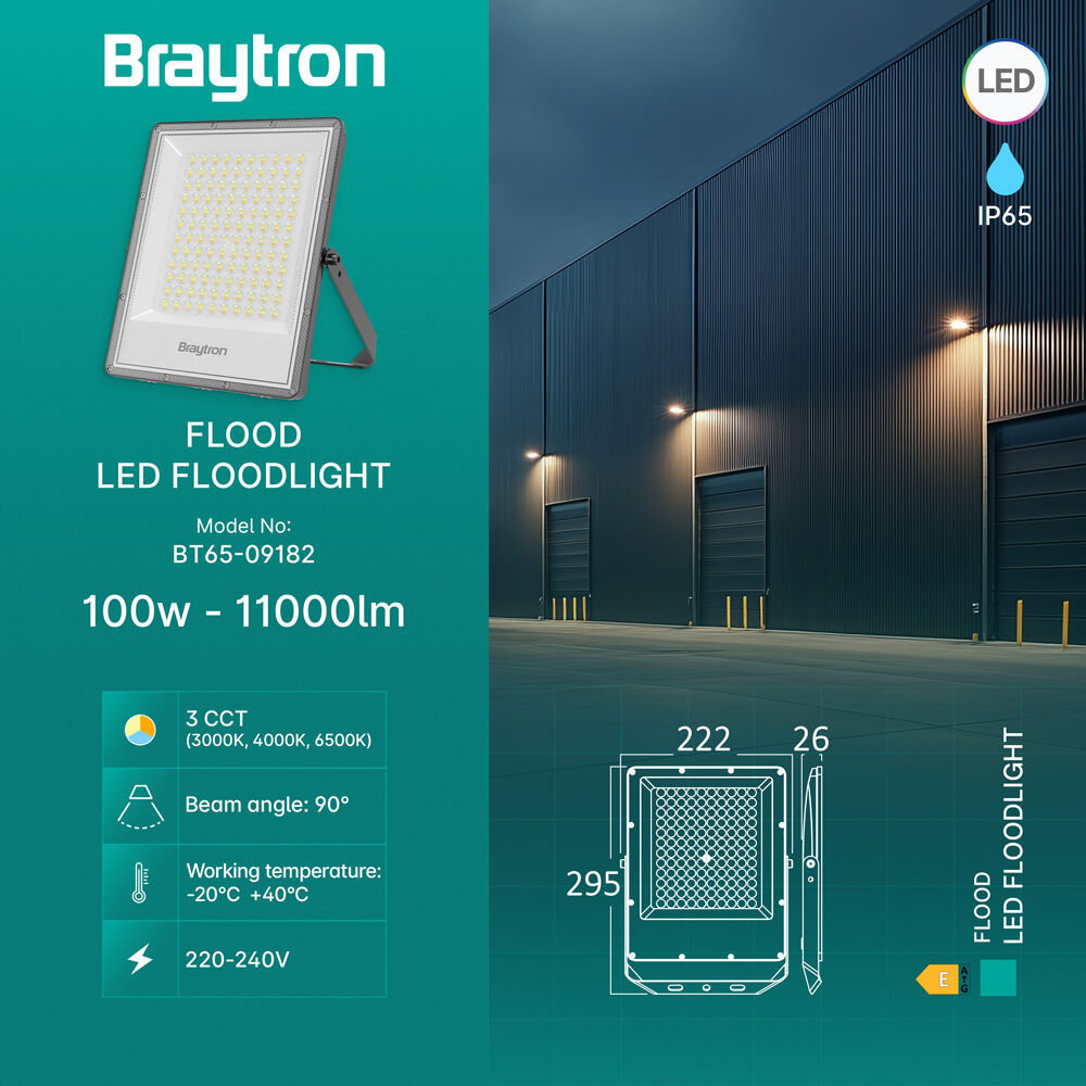 Braytron FLOOD PF 100W Grey 3IN1 IP65 LED Floodlight