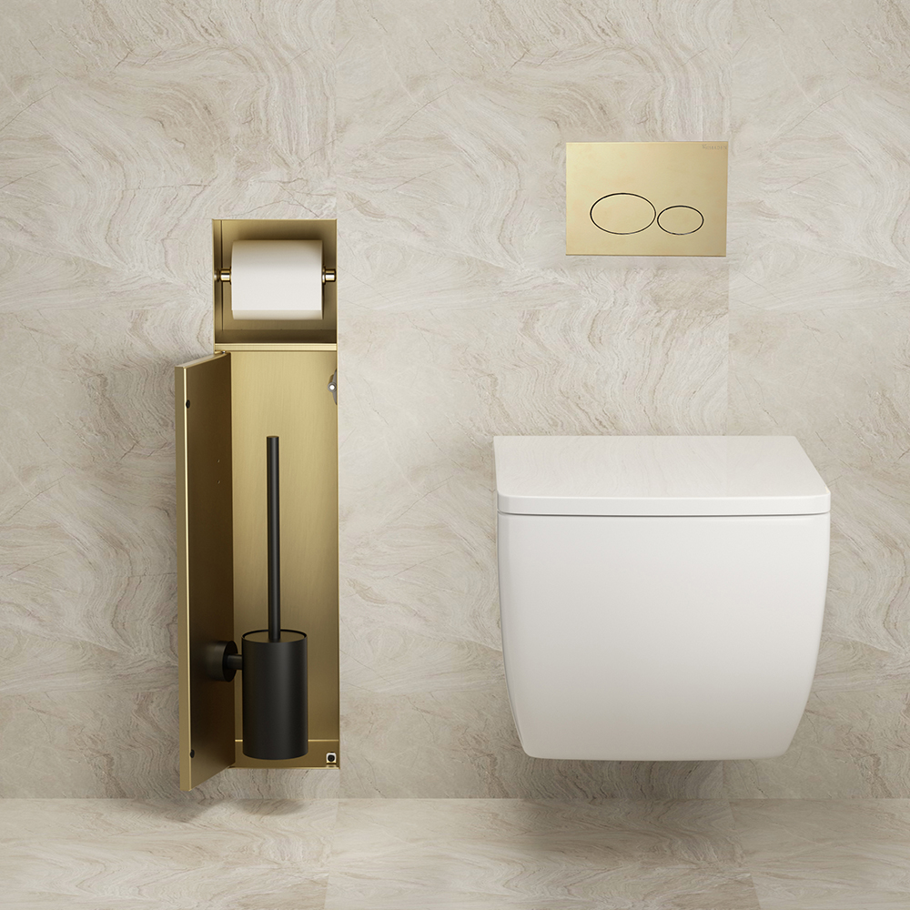 Rocko Toiletrol- en Borstelhouder Inbouw Betegelbaar Geborsteld Messing