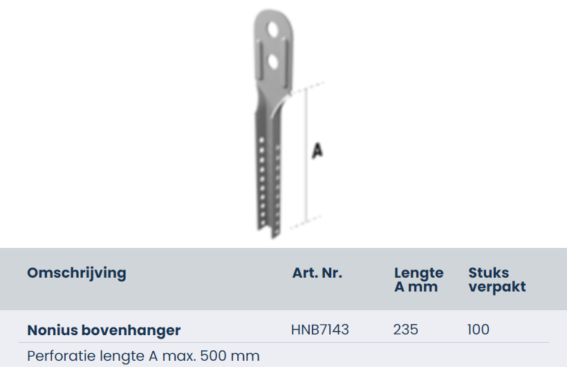 Nonius bovenhanger 235mm, doos 100 stuks HNB7143
