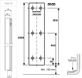 Titan VG T22 2000 x 700 mm. Zwart Vertical Flat Designradiator 2772W.