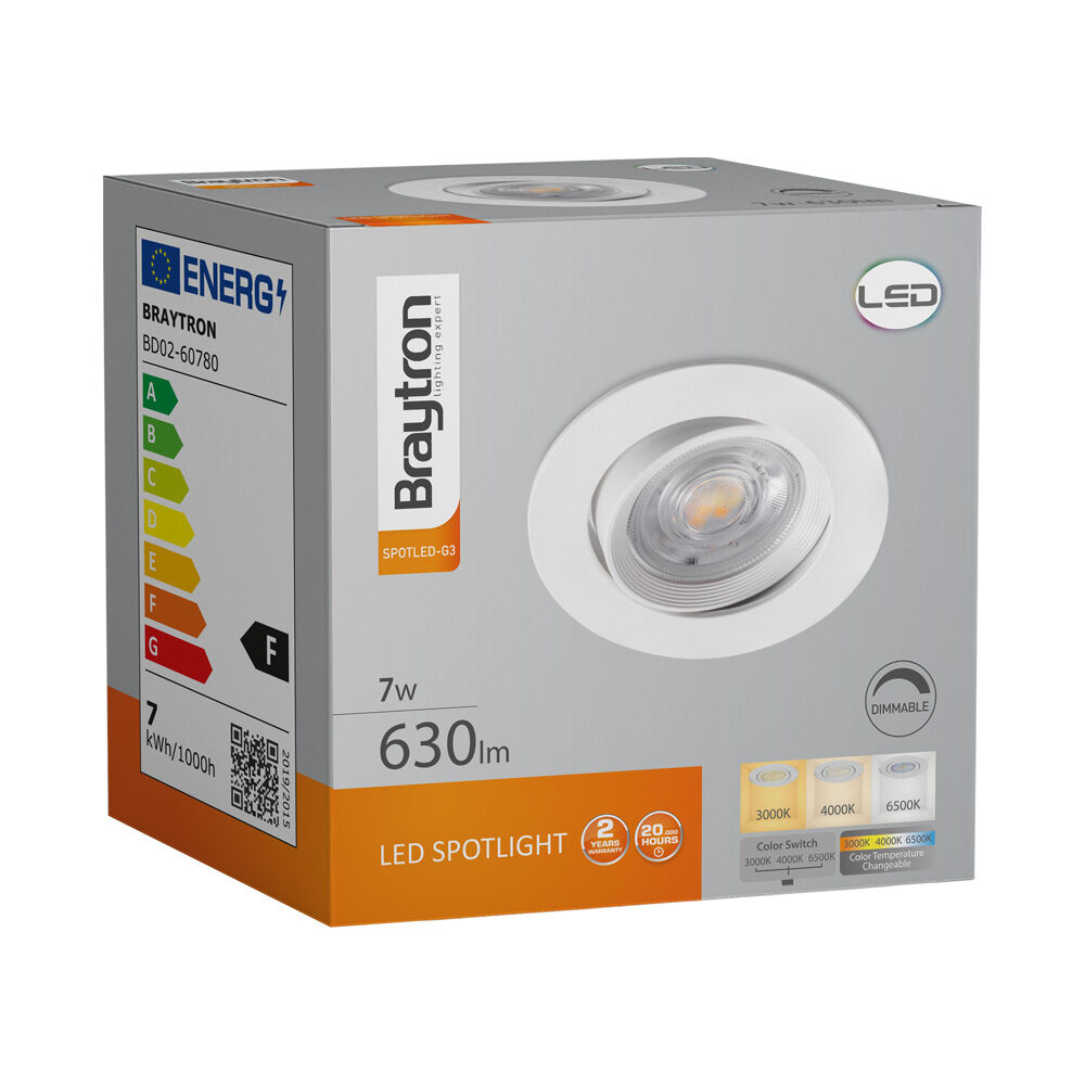 Braytron SPOTLED G3 7W RND WHT 3IN1 DIM LED Spotlight