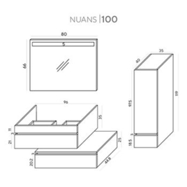 Wome Nuans Zwart / Wit 100cm Badmeubelset