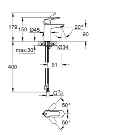 Grohe BauEdge Wastafelmengkraan + Ketting 23329000