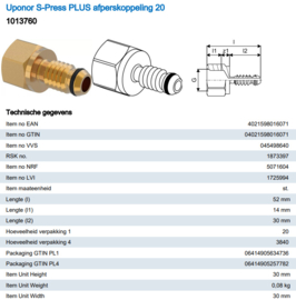 Uponor MLC Afperskoppeling 20 1013760